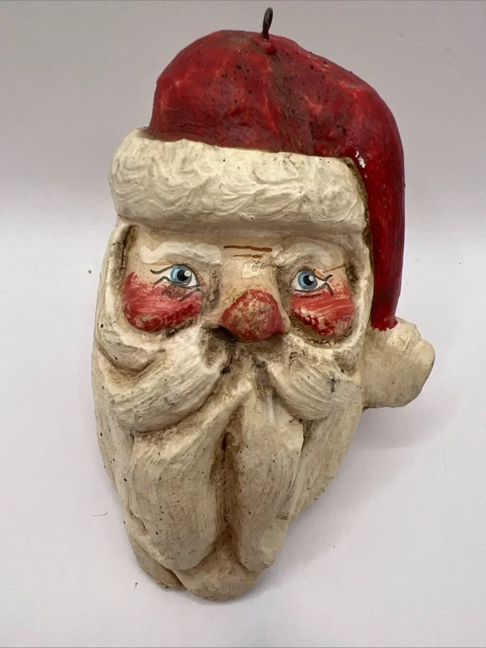 Vtg 1988 House of Hatten Santa Head Christmas Paper Mache Ornament 3.5”